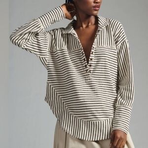 Anthro Pilcro Black and White Striped Pullover Sweater